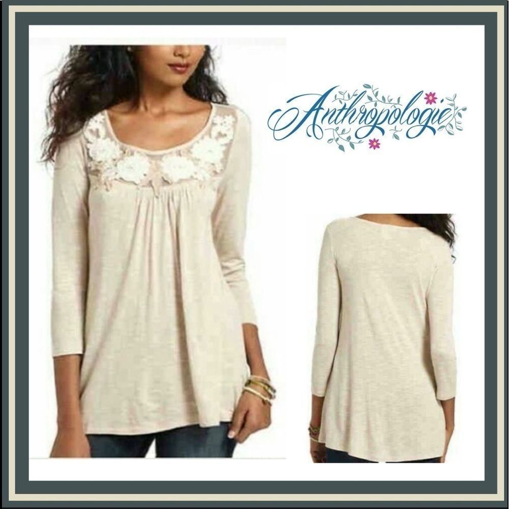 Anthropologie Appliqué Floral Embroidered Top Sz S